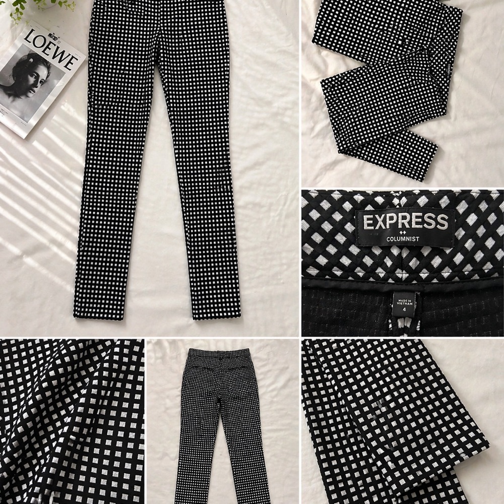 Express Black and White Checkered Slim Pants
